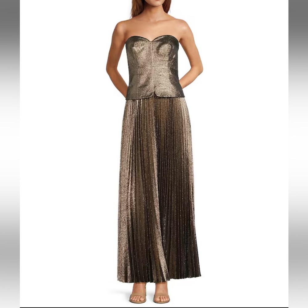 ANTONIO MELANI Billie Crepe Strapless Pleated Metallic Maxi Dress